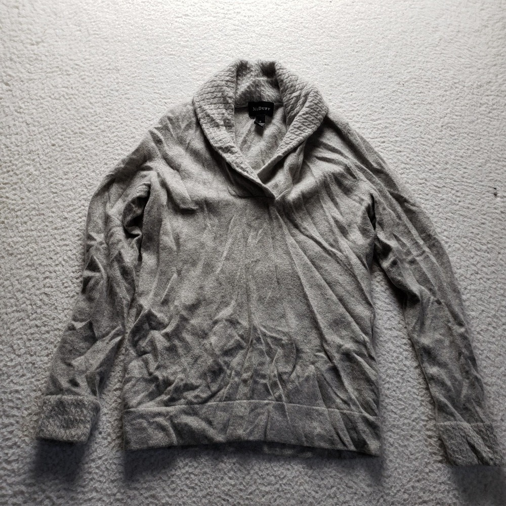 McDuff Sweater Womens Medium Gray Collared Long Sleeve Cashmere Knit Pullover